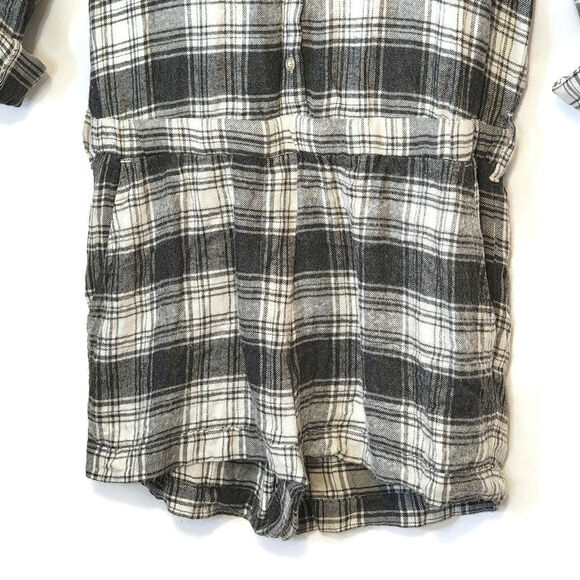 Anthropologie Cloth & Stone Plaid Romper Relaxed Fit Soft Casual Gray White S - Picture 6 of 14